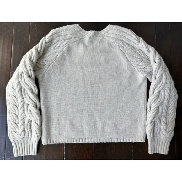Naadam Women's Hand Knit Cable Sleeve Wool Cashmere Crewneck, Size Small - Picture 9 of 13